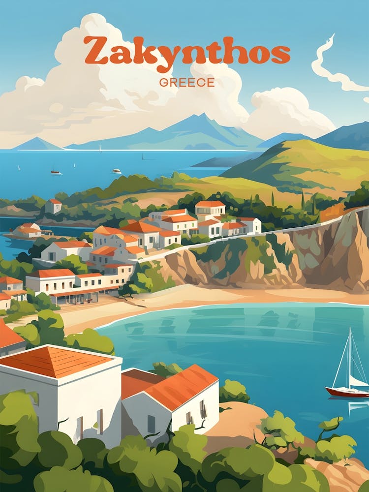 Zakynthos Griechenland Meer Moderne Reiseillustration