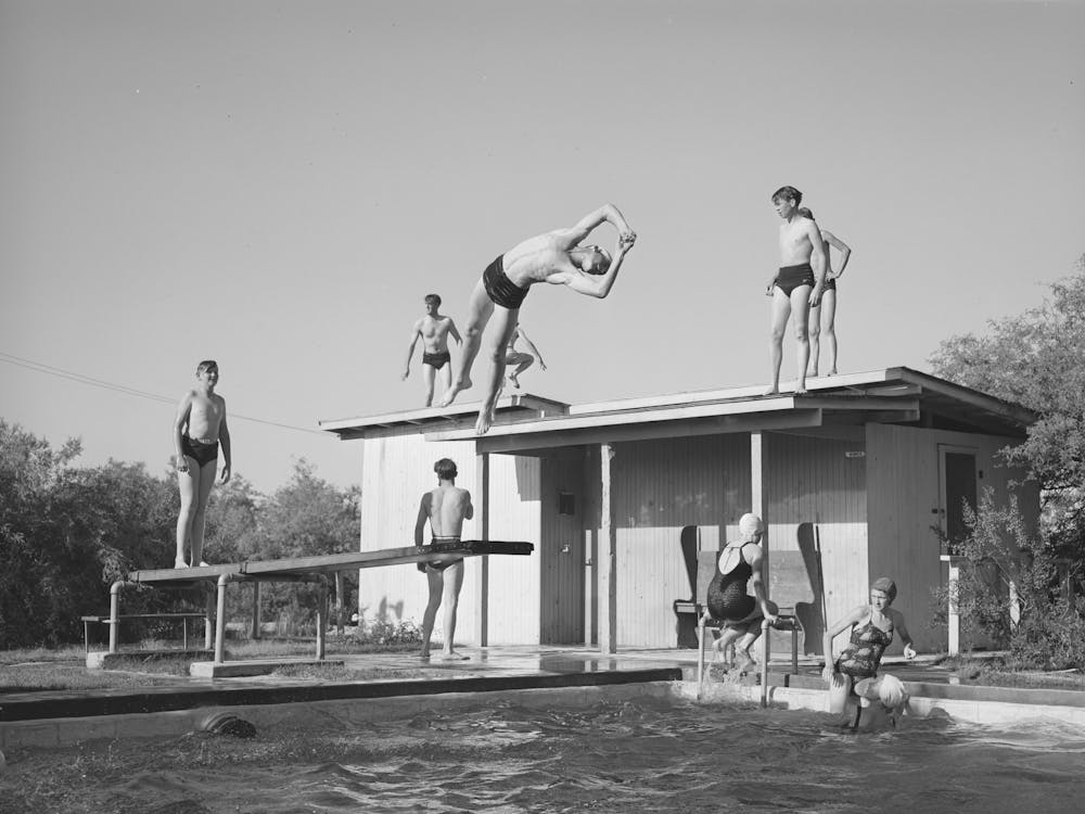 Youngsters In The Swimming Pool At The Dude Desert Ranch At Coolidge, Arizona By Russell Lee