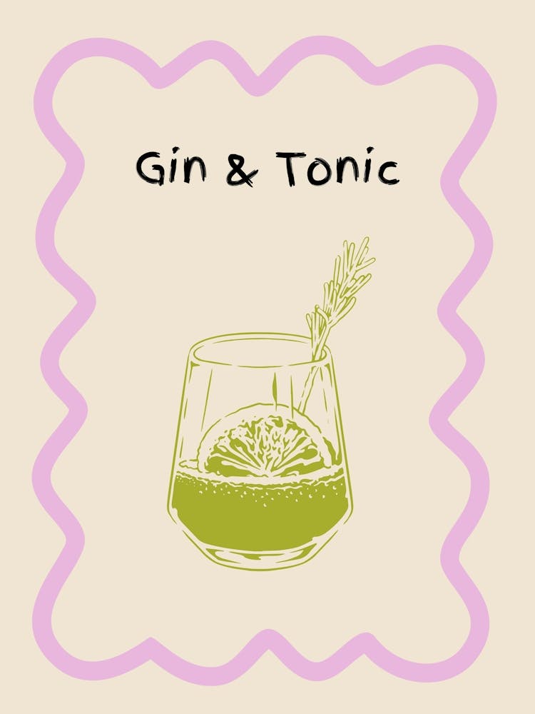 Gin & Tonic Doodle Poster Lilac & Green