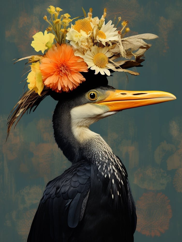Bird With A Flower Crown Cormorant 1