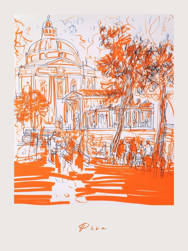 Pisa Italy Orange Drawing Poster