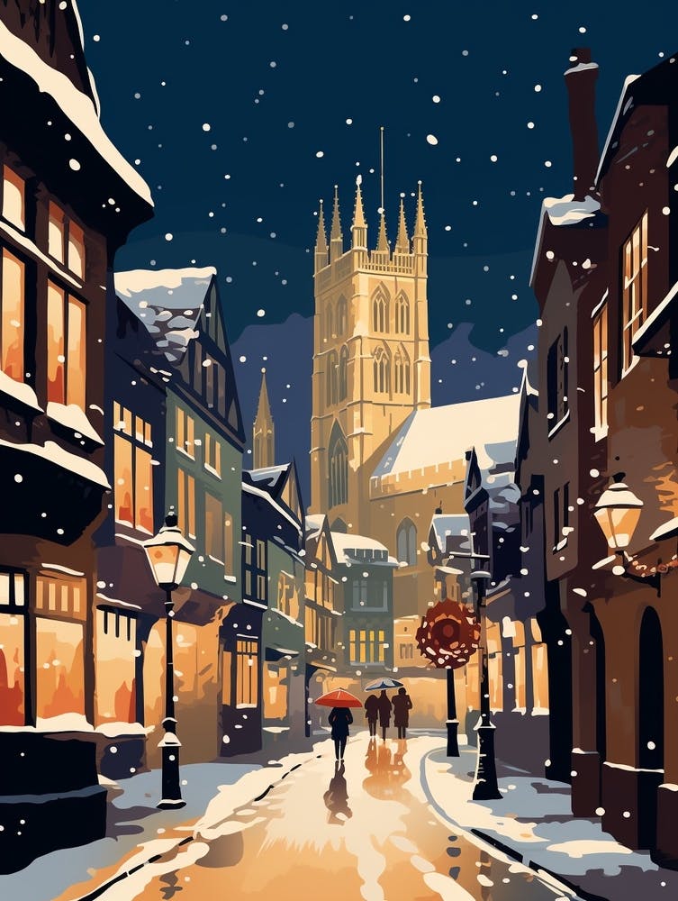 Winter Travel Night Illustration Canterbury United Kingdom 3