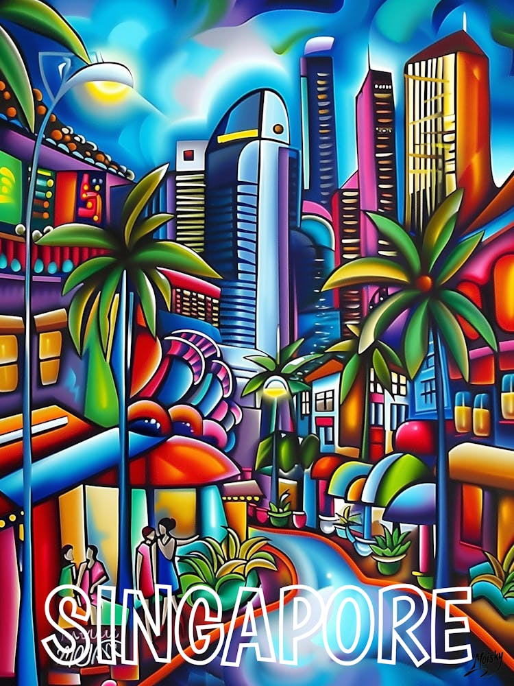 Singapore Cityscape, Cubism and Surrealism, Typography