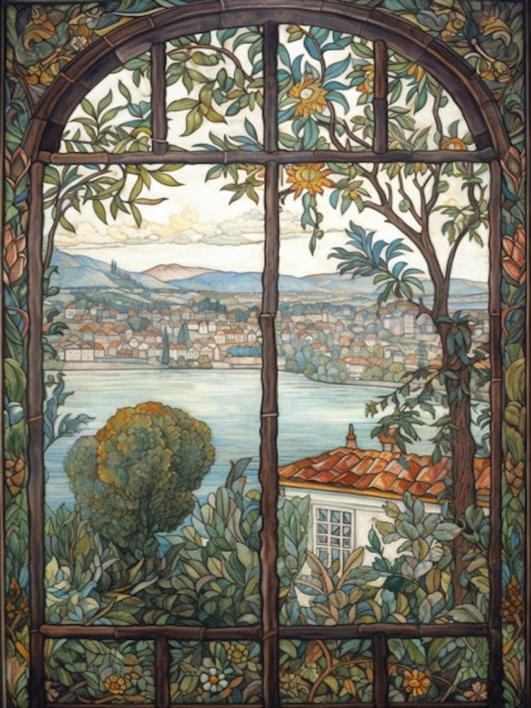 A Window View Of Prague In The Style Of Art Nouveau 2