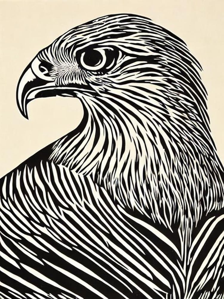 Red Tailed Hawk Linocut Bird