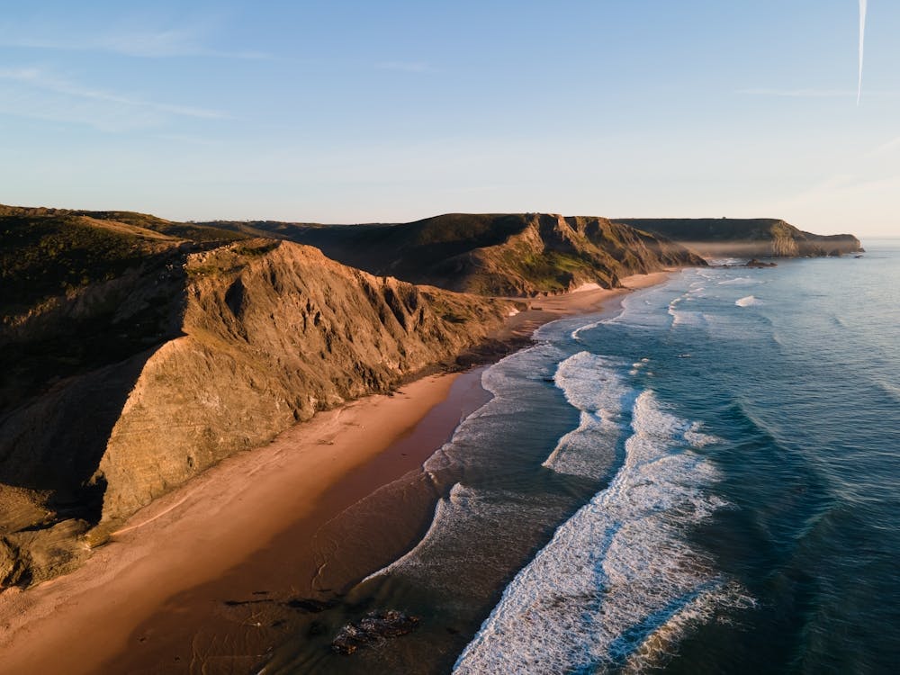 Westcoast of Portugal by drone with golden hour