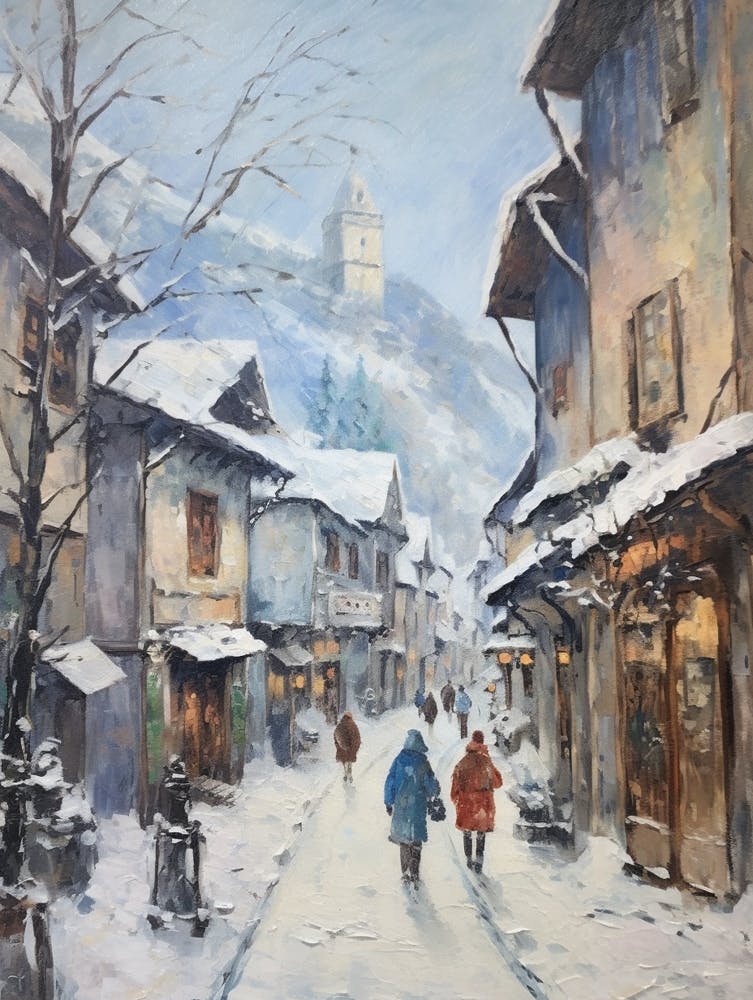 Vintage Winter Painting Zermatt Switzerland 2