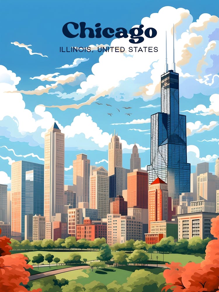 Chicago Illinois Vereinigte Staaten Ruhige moderne Reiseillustration