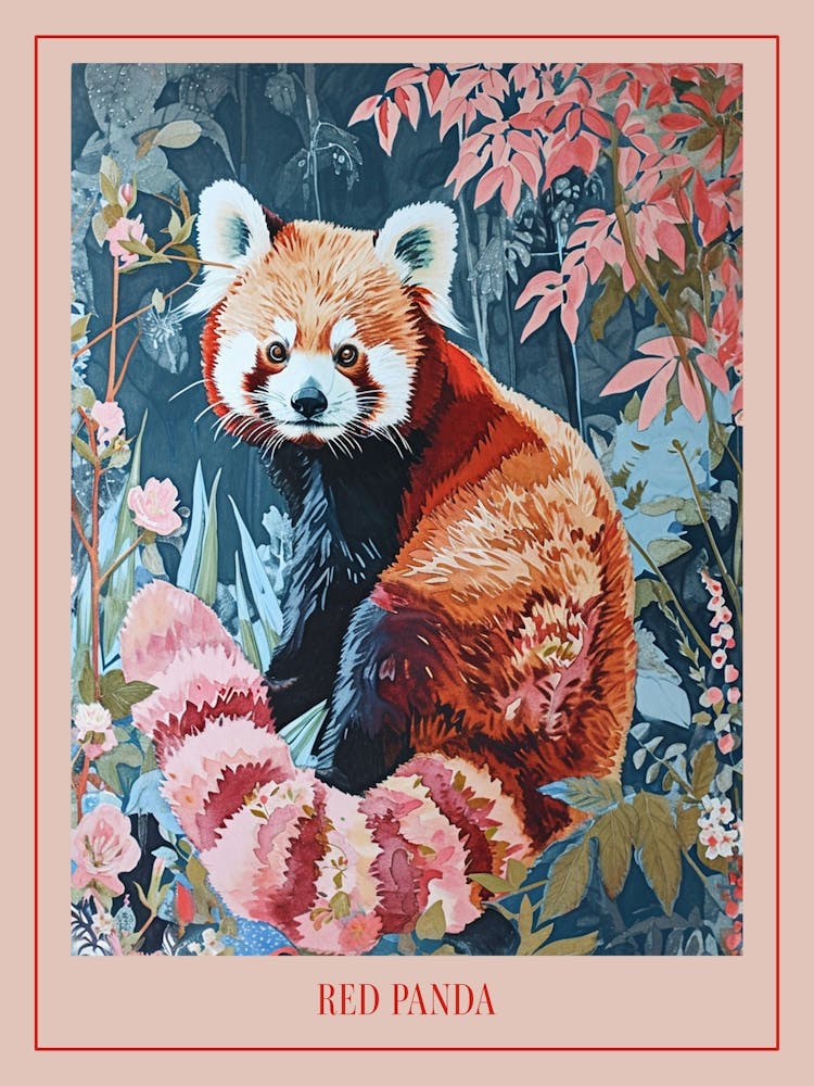 Floral Animal Painting Red Panda 2 Poster
