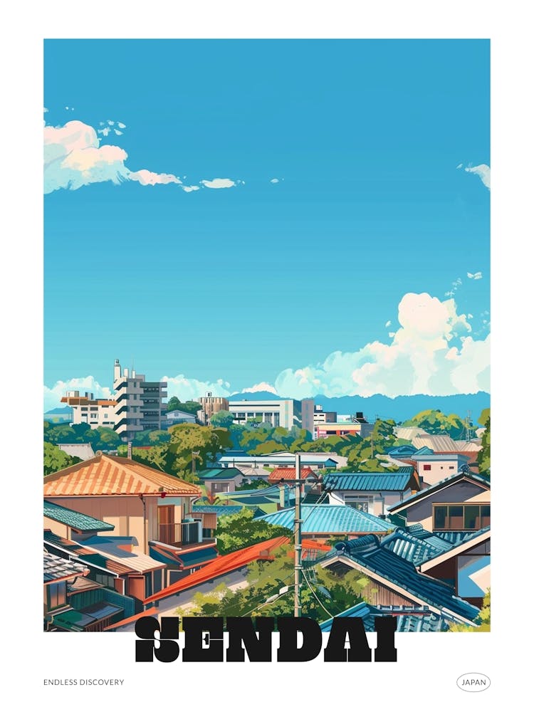 Sendai Japan Colourful Travel Poster