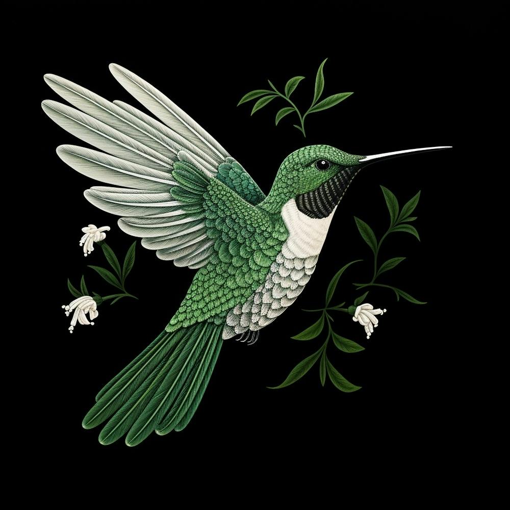 Ohara Koson Inspired Bird Painting Hummingbird 4 Quadratisch