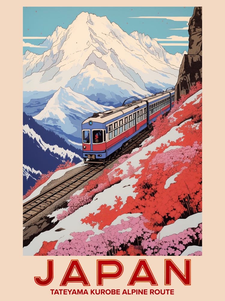 Tateyama Kurobe Alpine Route, Visit Japan Vintage Travel Art 4