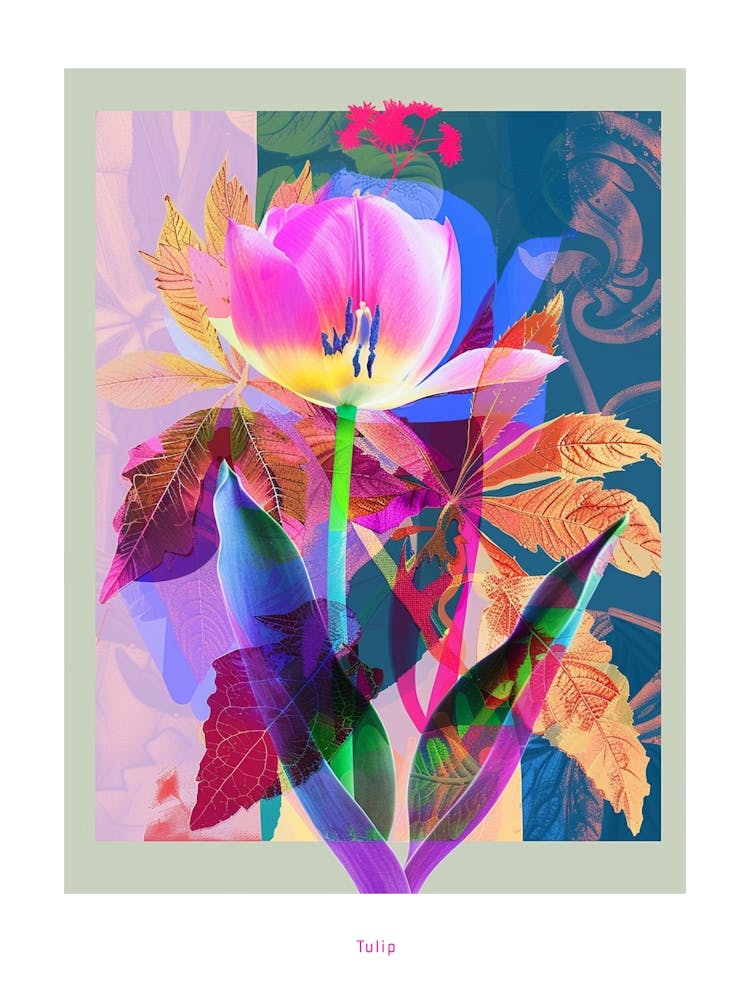 Tulip 4 Neon Flower Collage Poster