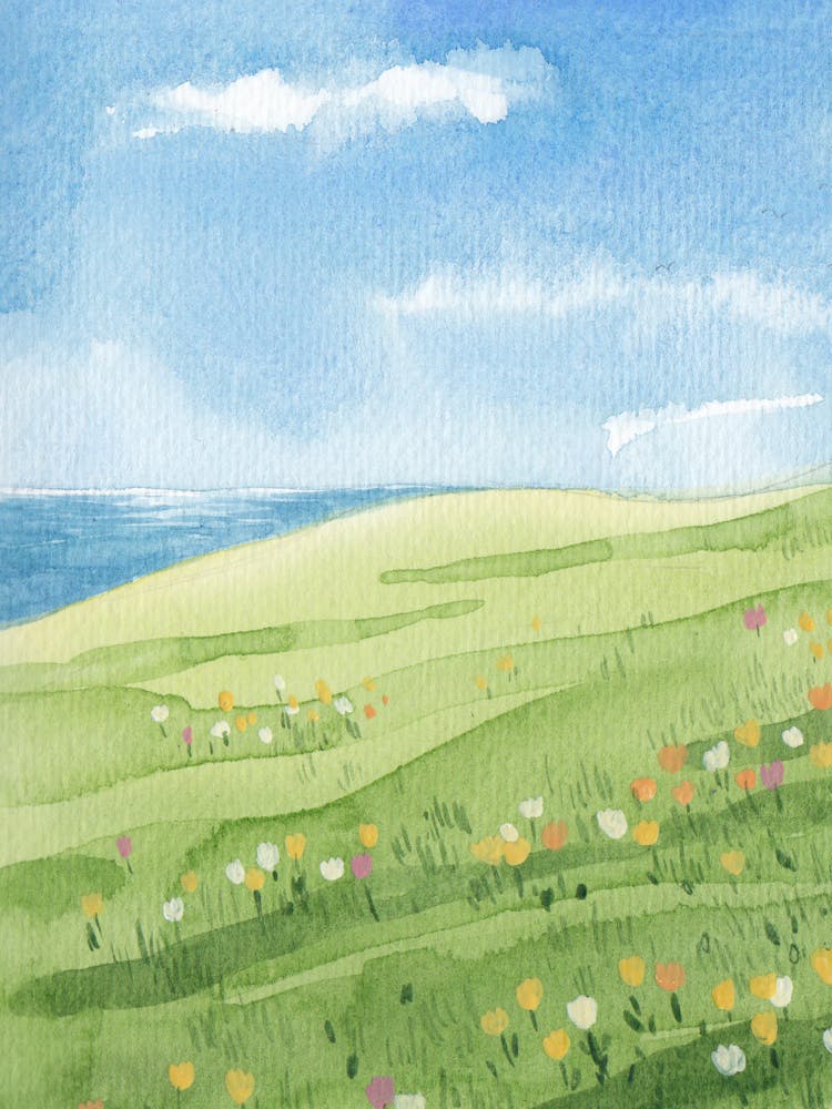 Watercolor Of A Grassy Field