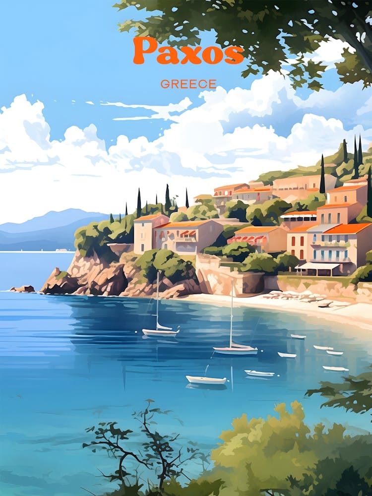 Paxos Greece Vacation Modern Travel Art