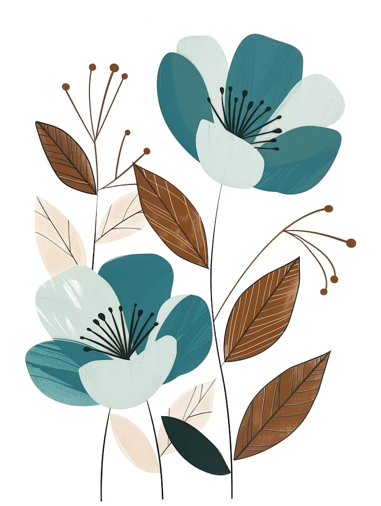 Flowers In Blue And Brown