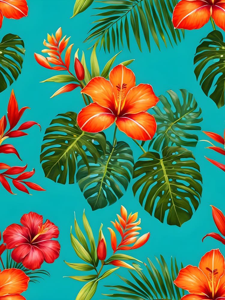 Seamless Pattern With Tropical Flowers