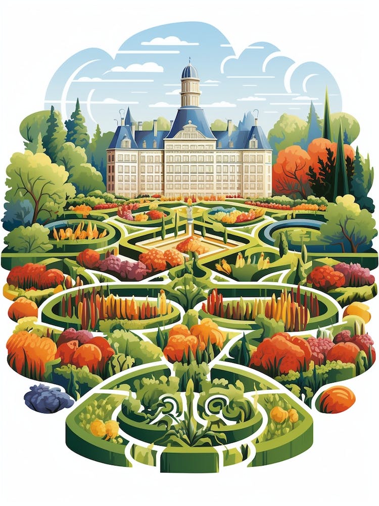 Chateau De Villandry Gärten Frankreich Moderne Illustration 2
