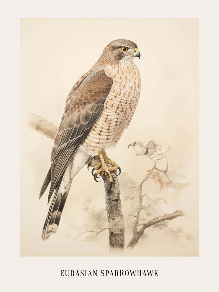 Vintage Bird Drawing Eurasian Sparrowhawk 1 Poster
