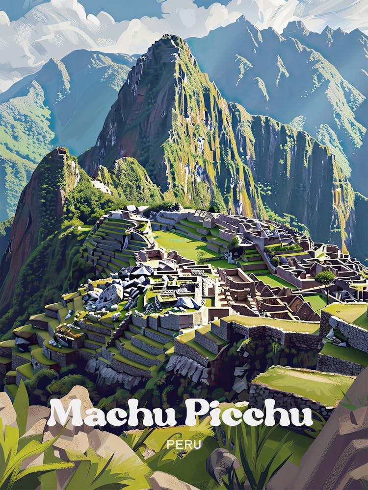 Machu Picchu Inca Citadel Digital Travel Illustration