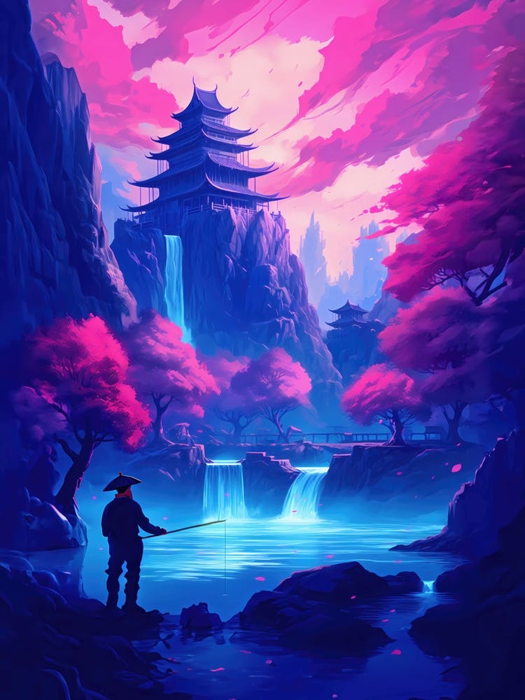 Asian Japanese Cherry Blossom Landscape
