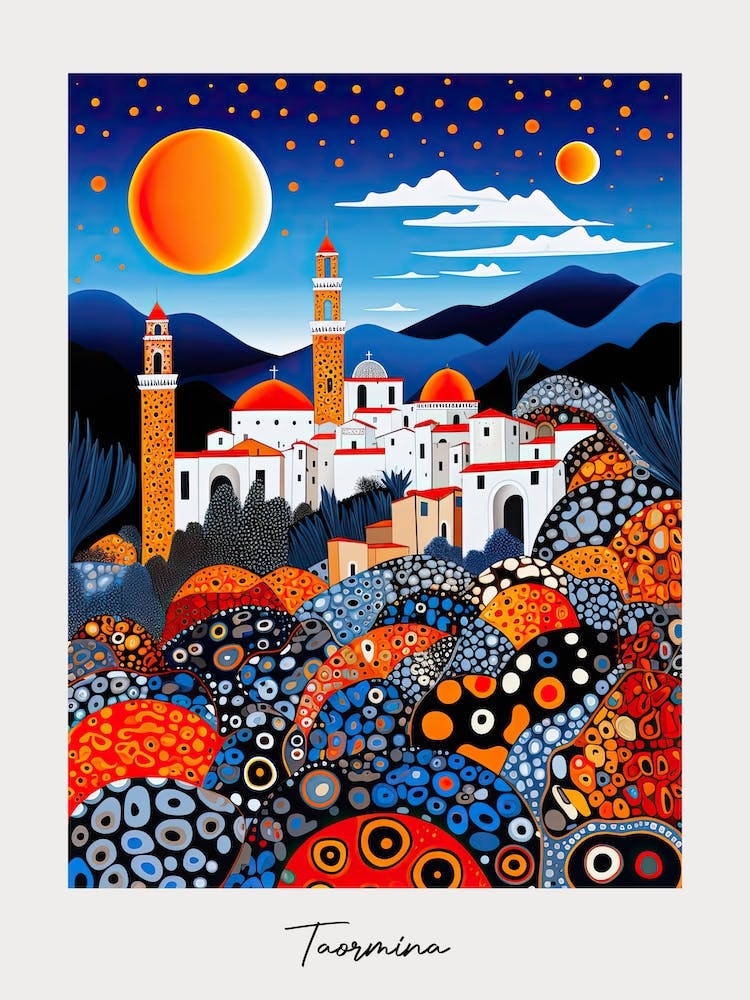 Poster Of Taormina, Italy, Illustration In The Style Of Pop Art 1