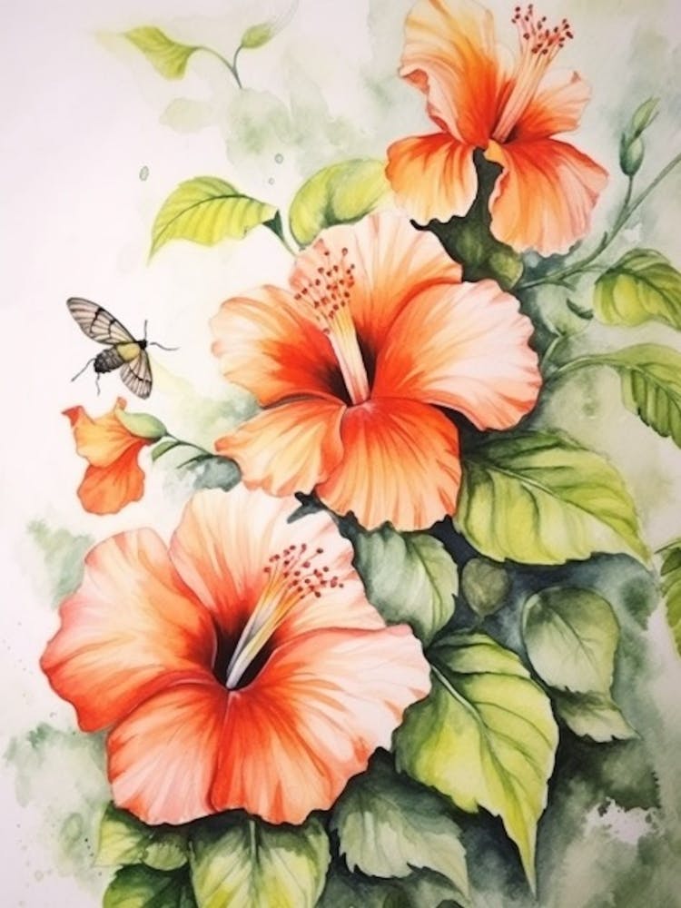 Beehive With Hibiscus Watercolour Illustration 1
