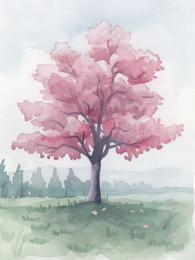 Cherry Tree Atmospheric Watercolour Painting 2