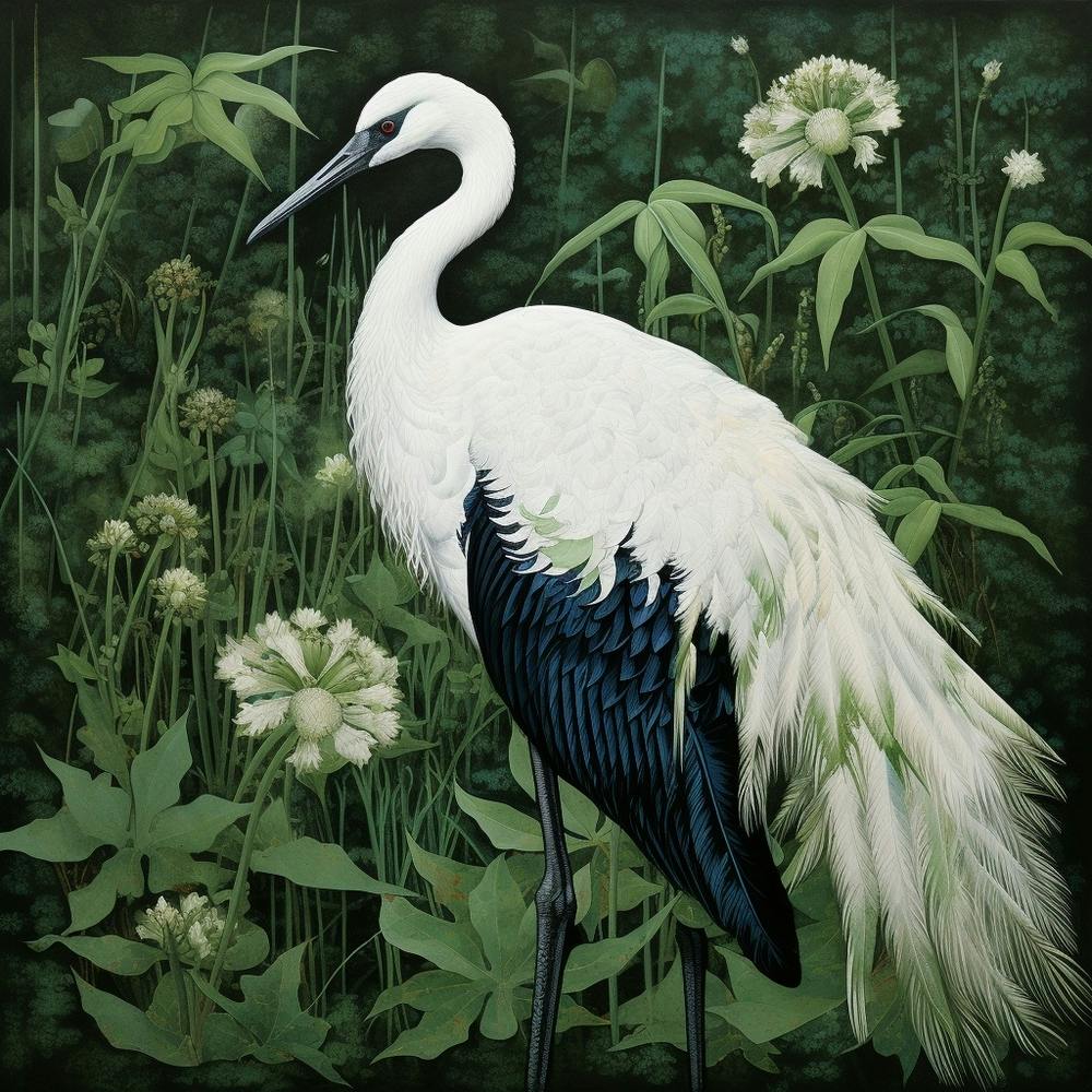 Ohara Koson Inspired Bird Painting Crane 3 Square