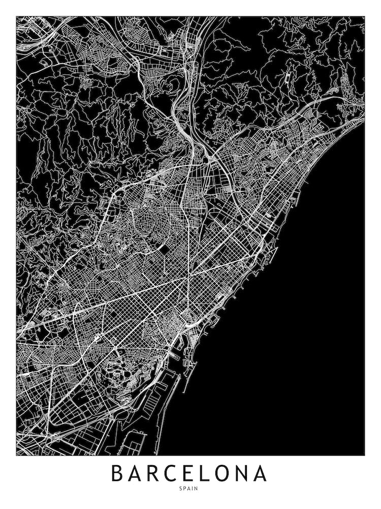 Barcelona Black And White Map
