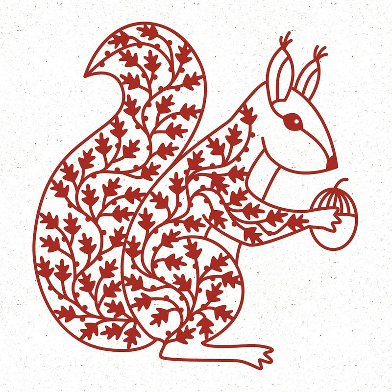 Red Squirrel with Oak Leaves Papercut