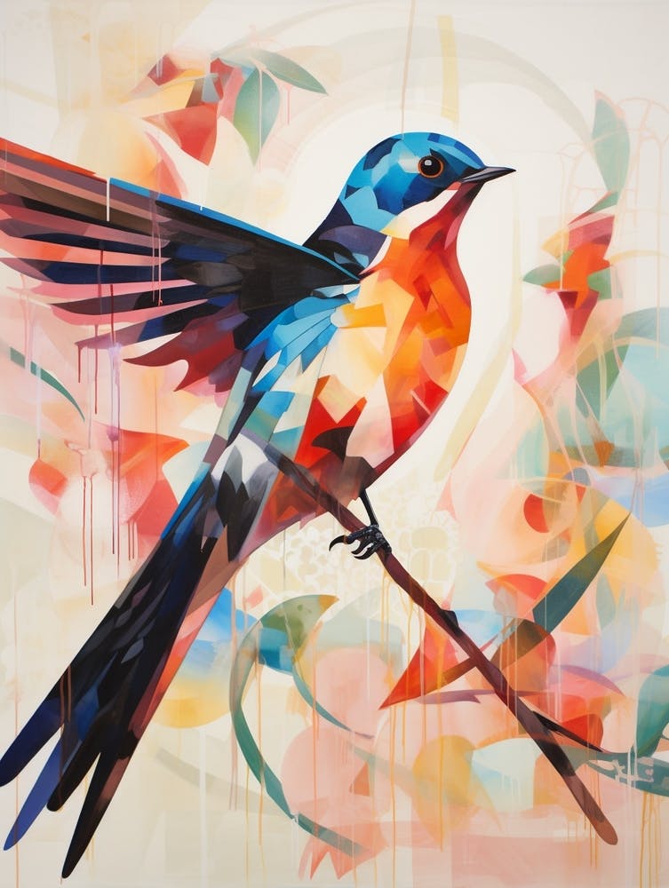 Bird Painting Collage Barn Swallow 3