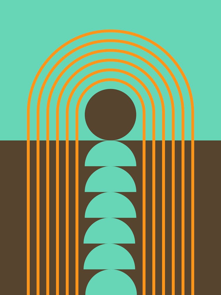 Sunrise Sunset Midcentury Modern Geometric Abstract 13 In Retro Vibes Burnt Orange Teal Brown 01