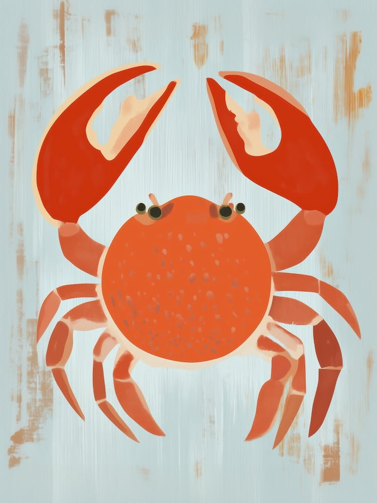 Mid-Century Crab Poster in Warm Tones – Modern Ocean Creature Wall Art