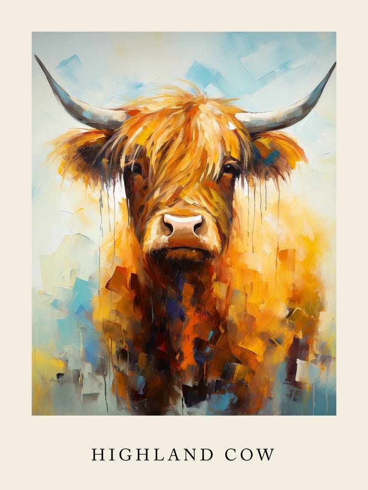 Brushstroke Portrait Of Highland Cow Poster 2