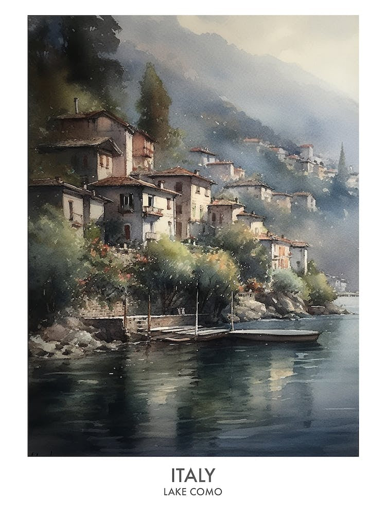 Lake Como, Italy 2 Watercolor Travel Poster