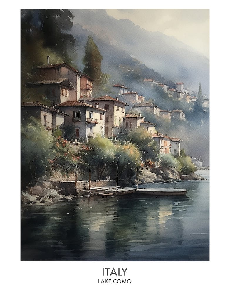 Lake Como, Italy 2 Watercolor Travel Poster
