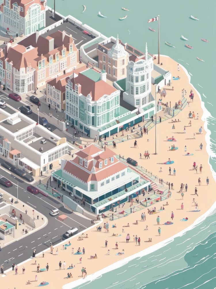 Town Beach Isometric Pastels Architecture Grand Budapest Large Style