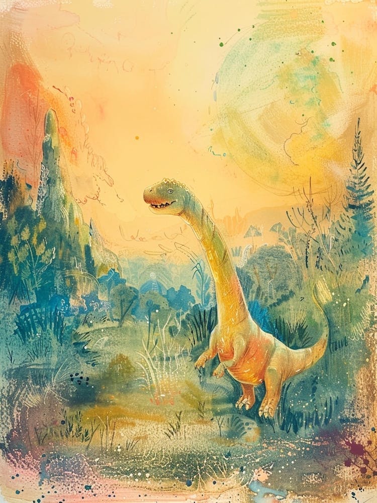 Dinosaur Storybook Pastel Watercolour Painting 3