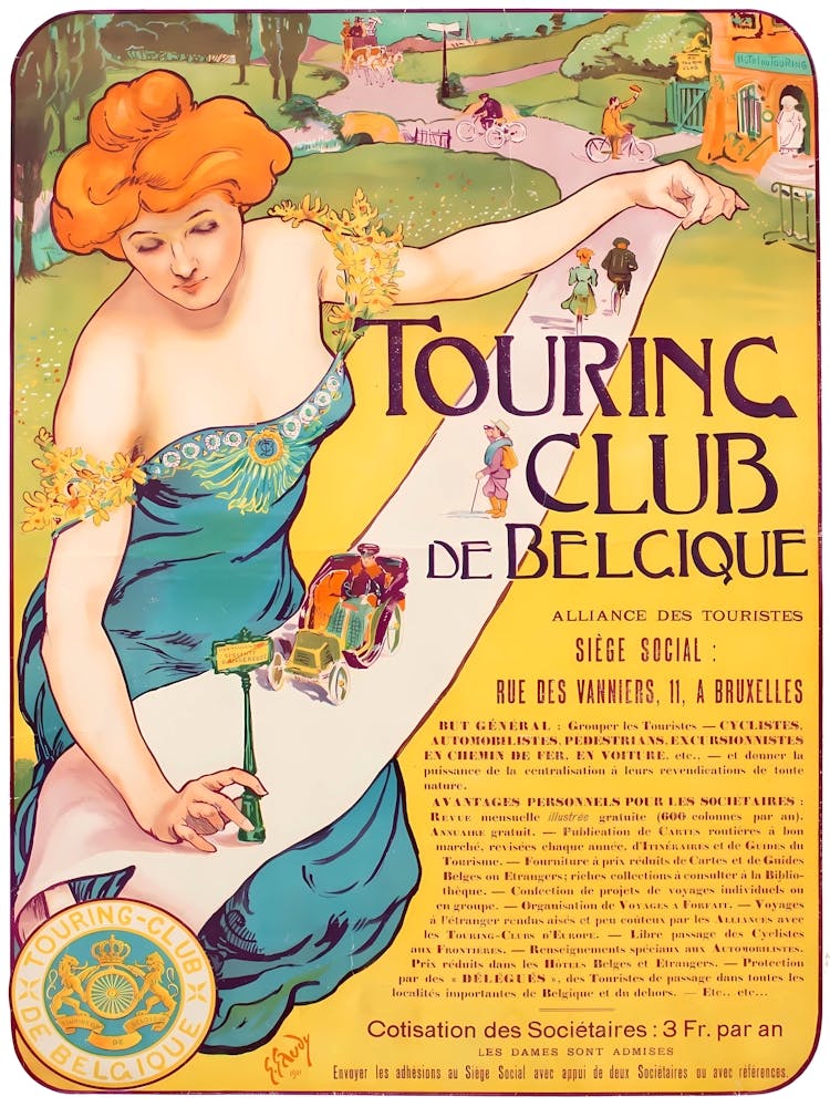 Belgium Touring Club, Art Deco, 1901, Vintage Travel Poster