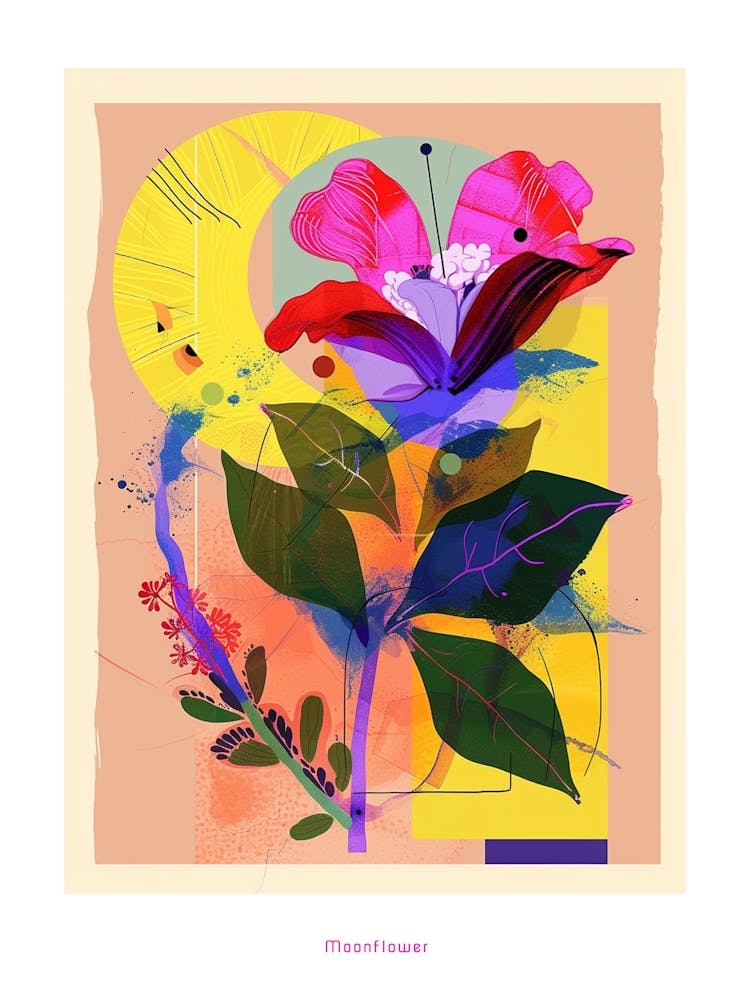 Moonflower 3 Neon Flower Collage Poster