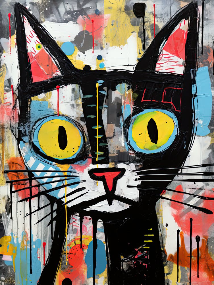 Whisker Cat Dreams: Basquiat's style Feline Revolution
