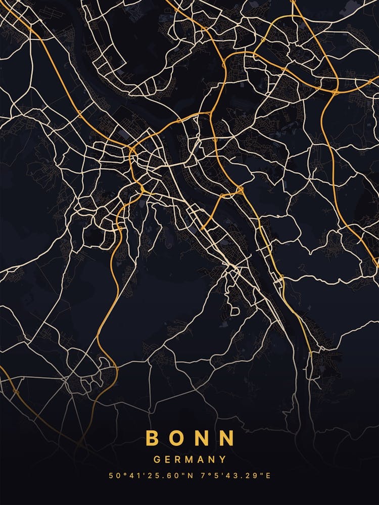 Bonn Germany Black And Gold Map 1