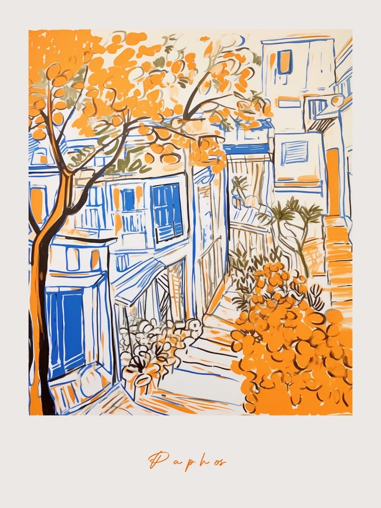 Paphos Cyprus Orange Drawing Poster