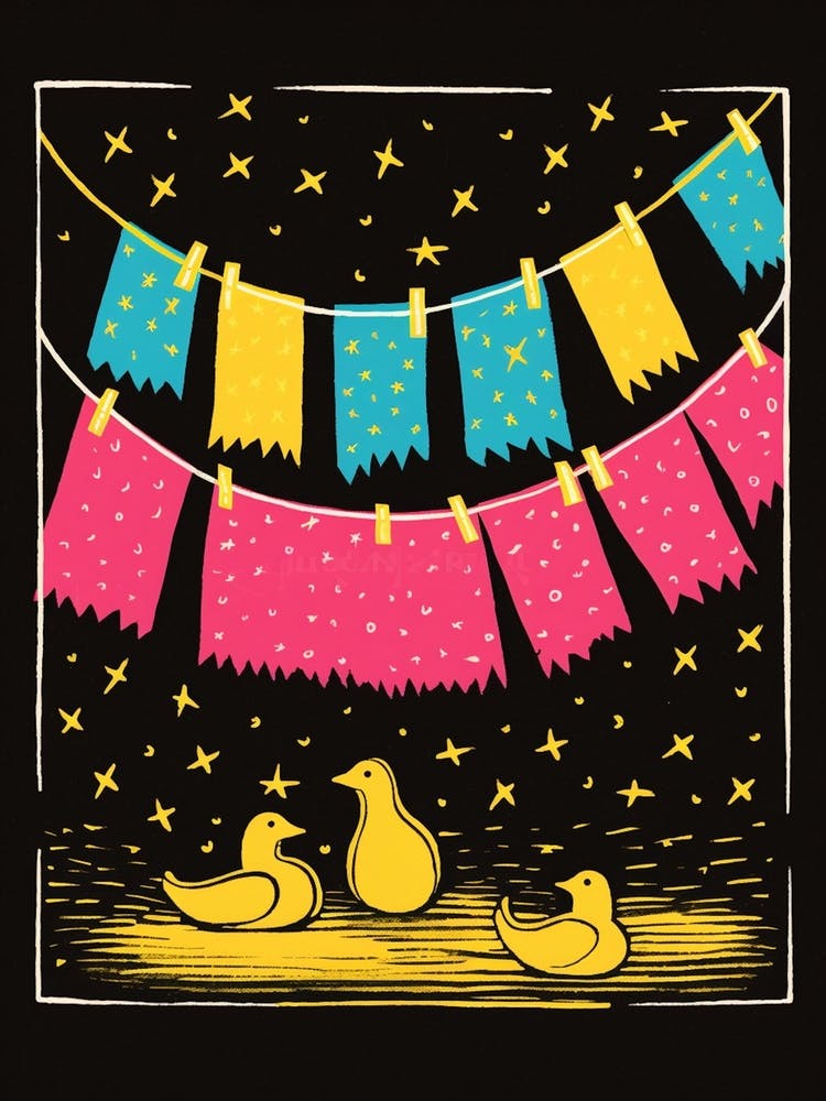 Duckling Linocut Inspired Under The Washing Line 2