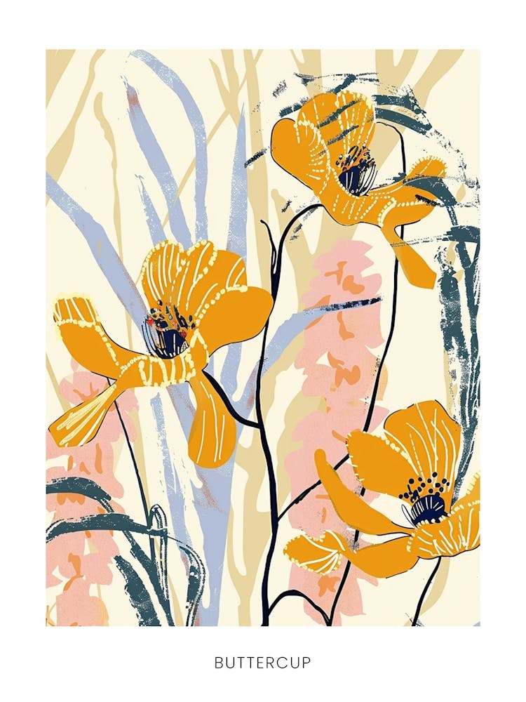 Colourful Flower Illustration Poster Buttercup 3