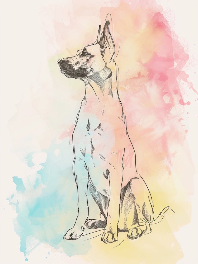 German Shepherd Watercolour Line Illustration