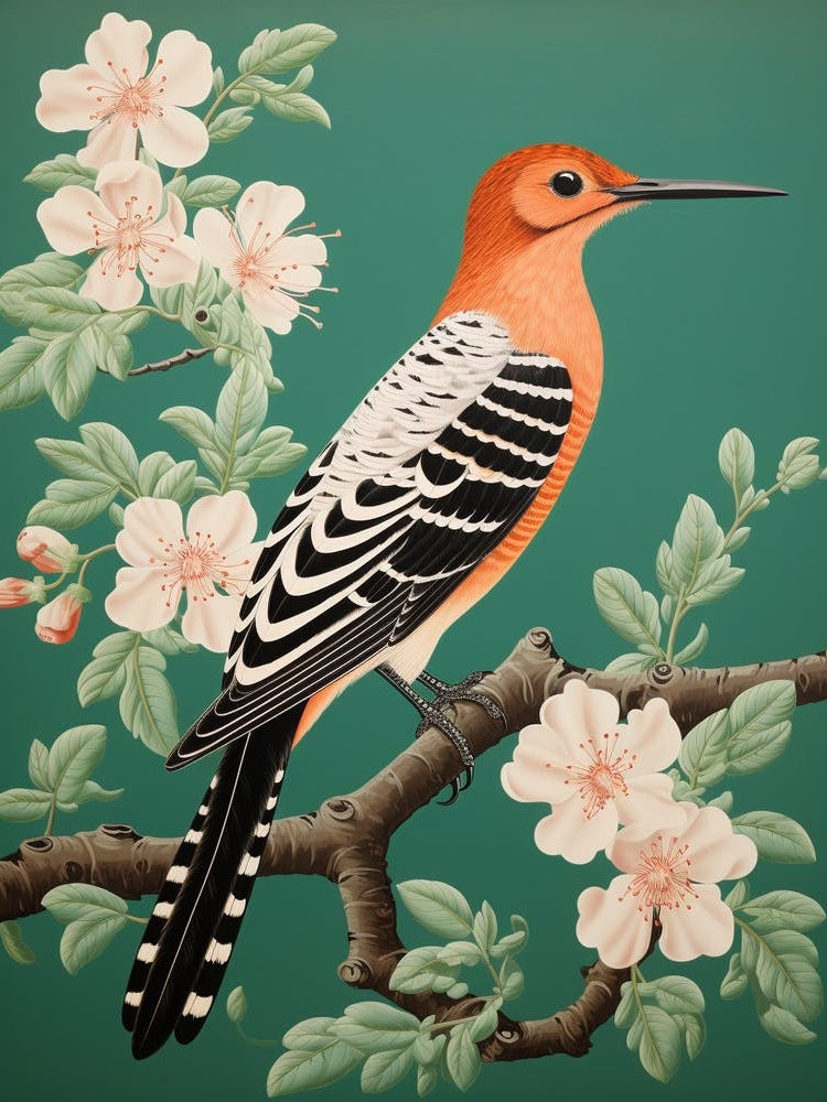 Ohara Koson Inspired Bird Painting Hoopoe 3