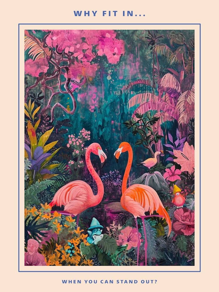 Retro Flamingoes In A Garden Poster 3