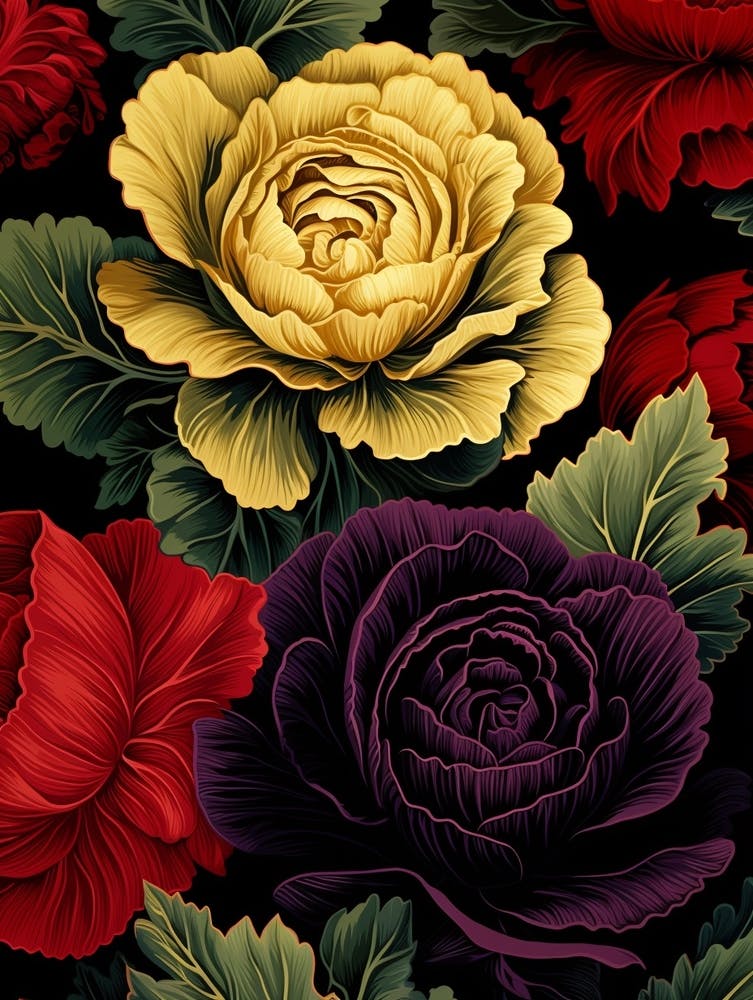 Ornamental Kale And Cabbage 1 William Morris Style Winter Florals